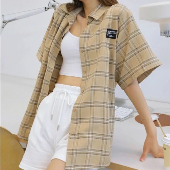 Oversized short sleeves plaid shirt - Picture 1 of 4